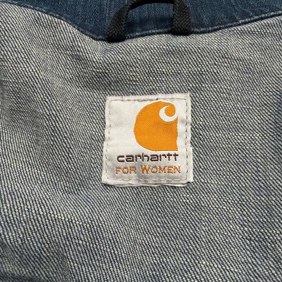 Carhartt Jean Jacket Womens Large Blue Denim Snap Button Chore Work Coat - Picture 2 of 12